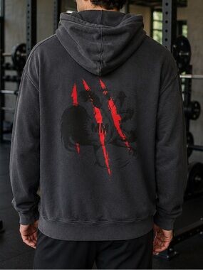 MOTHER MOTHER Gray Rooster  Fleece Hoodie Red Slash Graphic Indie Music Band